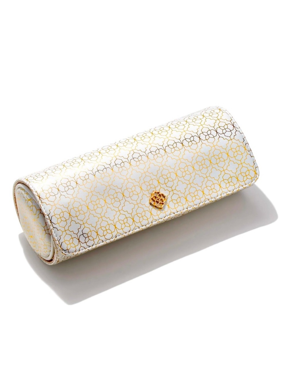 Kendra Scott White and Gold Patterned Cylindrical Cosmetic Case